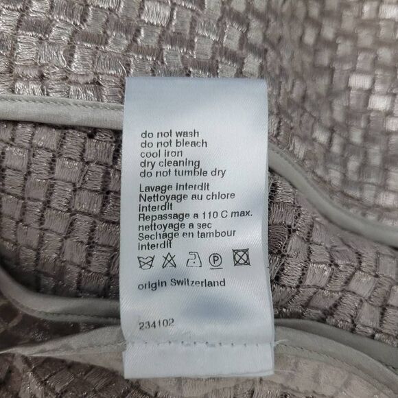 AKRIS Polyester Silk Blend Open Blazer Jacket‎ Sz 8 Silver Metallic Grid Square - Picture 8 of 11